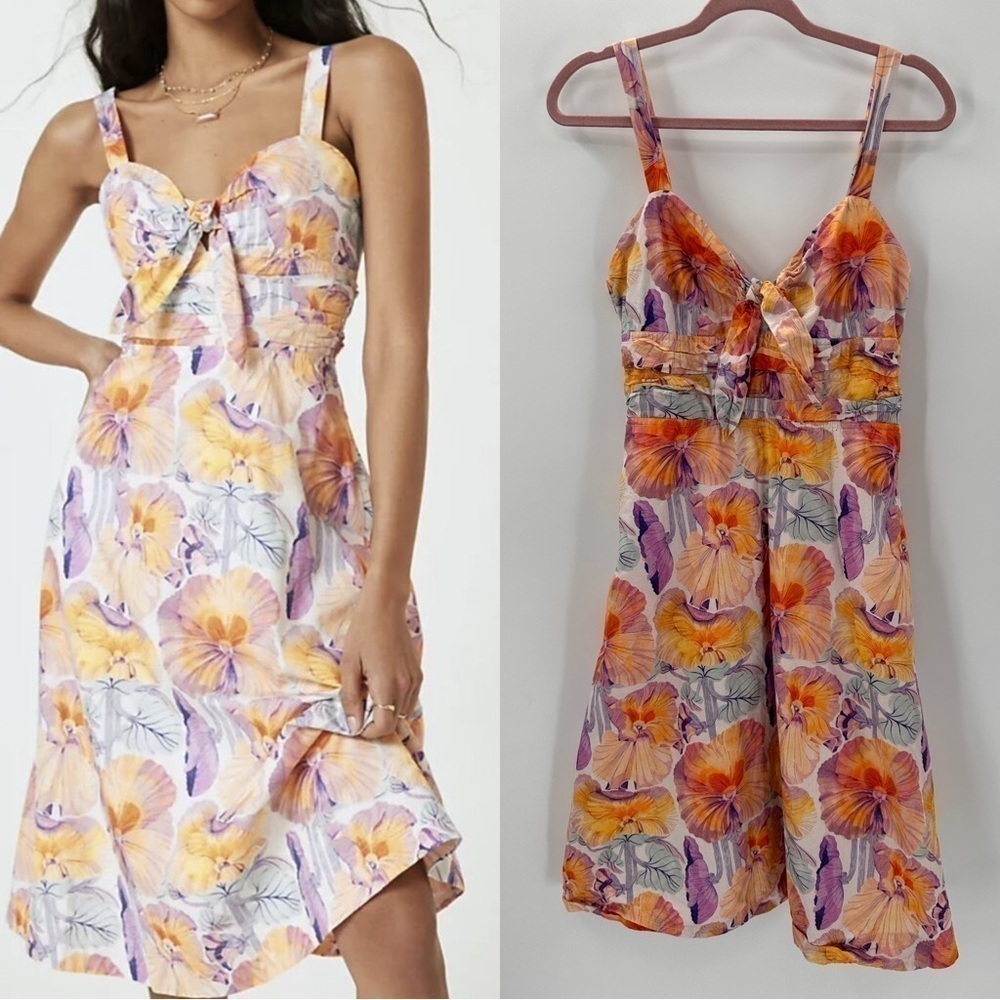 Anthropologie Cecilia Pettersson Floral Tie Front Dress Size 10 - Picture 2 of 5